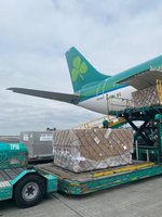 Aer Lingus flight arriving with personal protective equipment at Dublin Airport.