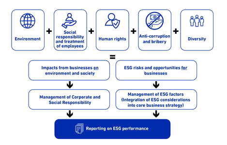 ESG considerations for businesses - From CSR management to the integration in core strategy and reporting.