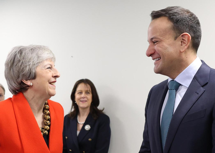 Former UK PM Theresa May with Taoiseach Leo Varadkar at the 30% Club's 9th Annual Chair and CEO Conference in Dublin on 2nd Feb. Background: Chair of the Ireland Chapter of the 30% Club, Northern Trust's Meliosa O'Caoimh</a>