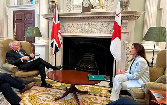 Minister Jennifer Carroll MacNeill meeting the Lord Mayor of the City of London, Nicholas Lyons in February 2023. The Mayor, charged with the promotion of the City and London professional services internationally is an Irish citizen, and son of FSL Lyons, the historian, and former Provost of TCD.