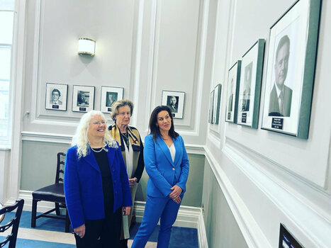 Three women have been Ministers of State in the Department of Finance in the 100 years' history of the Department since the state's foundation, (L-R) Eithne Fitzgerald, Avril Doyle, and the incumbent Jennifer Carroll MacNeill, photographed in the Department on the occasion of International Womens' Day 2023. Ireland is yet to have a female Minister for Finance.
