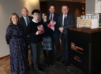 Celebrating a new partnership. [L-R] Caroline McCarthy, IPUT; Clive Bellows, Northern Trust and basis.point Chairperson; Shea Dalton, St Finian's Community College; Julia Goncerz, Mount Carmel; Tomas Sercovich, BITC and Niall Gaffney, IPUT.