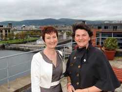 Northern Ireland's Enterprise Minister Arlene Foster (r) is pictured with Anne Marie McGoldrick, Operations Director, Life and Pensions, Capita.