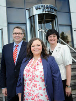 (L-R) Paul Terrington, Regional Chairman PwC Northern Ireland, graduate Caoimhe Murphy and Enterprise Minister Arlene Foster.