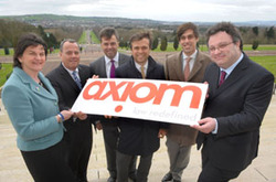 Pictured are, left to right are Enterprise Minister Arlene Foster, Axiom representatives Mark Trepanier, Chris DeConti and Al Giles, Employment, Learning Minister Dr Stephen Farry and Invest NI Chief Executive Alastair Hamilton (3rd left).