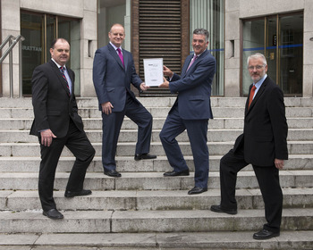 (L-R) Cathal Fitzgerald, finance director, The Irish Dairy Board; Kevin Lane, CEO, IDB; Kevin Knightly, chief executive, Rabobank Ireland; Barry Henry, head of loan products group, Rabobank Ireland. The Irish Dairy Board's 190 million euro supplier financing facility, arranged by Rabobank, won the Loans and Financing Deal of the Year 2012.