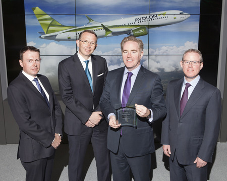 In the <i>Finance Dublin</i> Deals of the Year Awards 2015 Avolon's IPO was award Aviation Finance Deal of the Year. Just over 12 months later the lessor was taken private by China's Bohai Leasing. [L-R] Andy Cronin, CFO, Avolon; John Higgins, president and chief commercial officer, Avolon; DÃ³mhnal Slattery, CEO, Avolon and Tom Ashe, chief operating officer and head of risk at Avolon receiving their 2015 award.